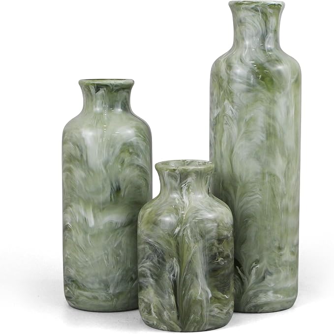 Resin 3 Piece Decorative Vase Set, Sage Green Farmhouse Home Decor | Rustic by YMXYJM