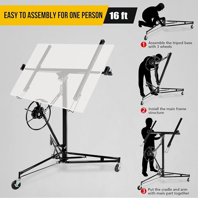 One-Person Drywall Lift Panel Hoist, 150 Lb Heavy-Duty Steel Sheetrock Jack | - Image 5