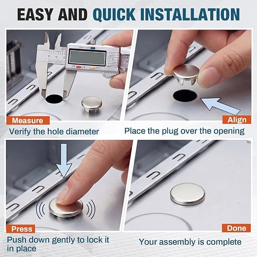 Hicarer 15 Pack Fit 1/4" Hole Metal Hole Plugs, Nickel-Plated Steel Snap-in - Image 4