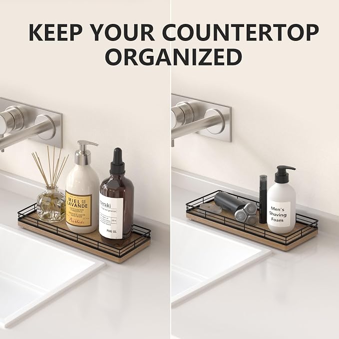 Bathroom Tray for Counter Top Organizer, Acacia Wood Vanity Tray - Image 2