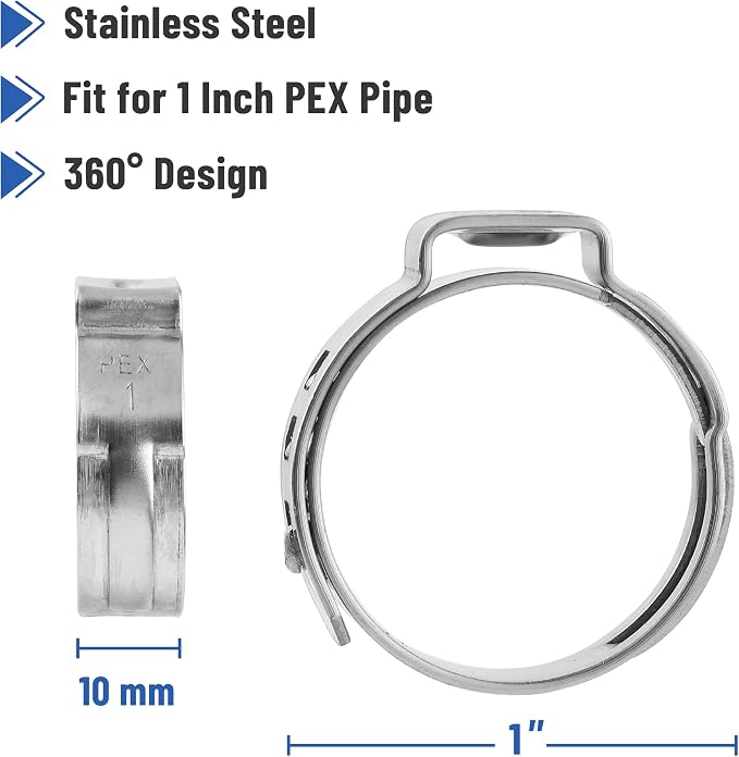 Bates- PEX Cinch Clamp Rings, 50 Pack, Stainless Steel, Pex Clamps - Image 3