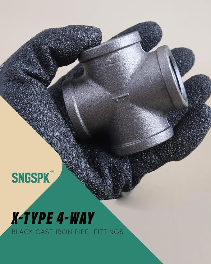 Black Cast Iron Cross Fitting 1/2" Female Thread, 4 Way Industrial Pipe - Image 2
