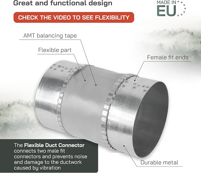 Vent Systems 4" Inch Flexible Vibration-Reducing Female Fit Duct Connector – - Image 3