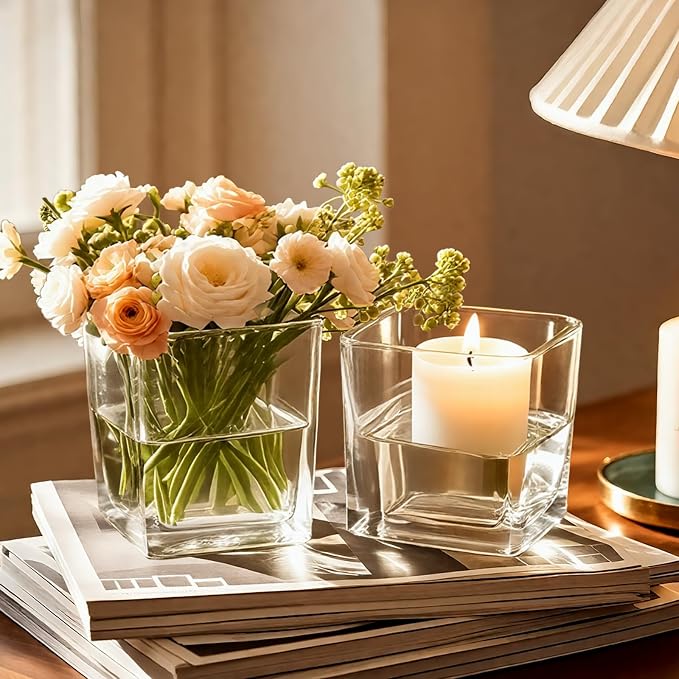 CONNOO 9 Pack 4" x 4" x 4" Clear Square Glass Vase - Image 8