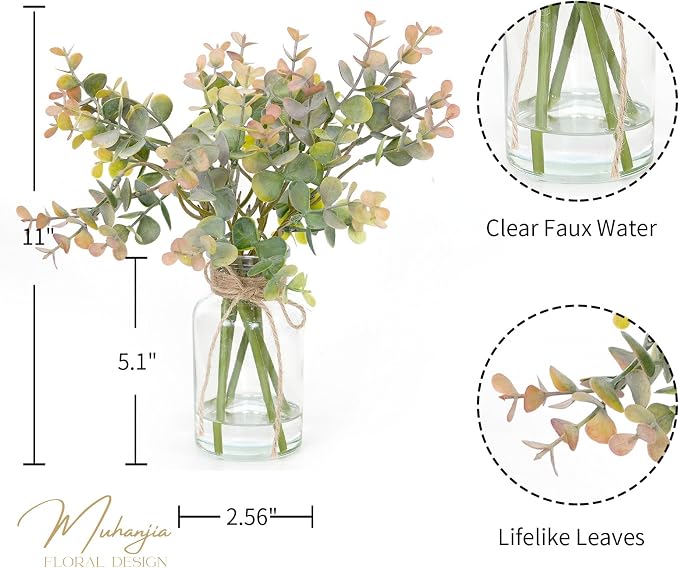 Muhanjia Artificial Eucalyptus Stems in Glass Vase - Image 2