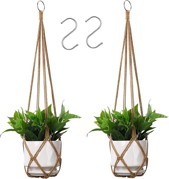 YIBOT Macrame Plant Hanger Indoor 35 Inch Hanging Planter Basket Brown 2Pc | - Image 8