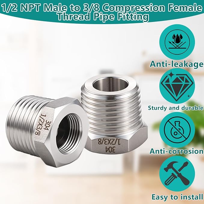 1/2 NPT Male to 3/8 Compression Female Thread Bushing Pipe Fitting（Lead-Free） - Image 8