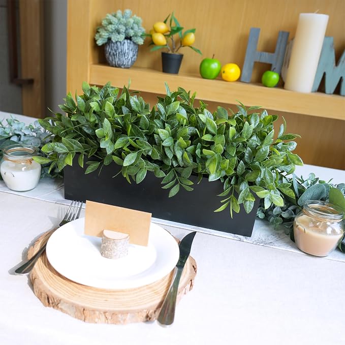 Winlyn 14" Artificial Boxwood Plant Greenery Arrangement Faux Boxwood in Black - Image 9