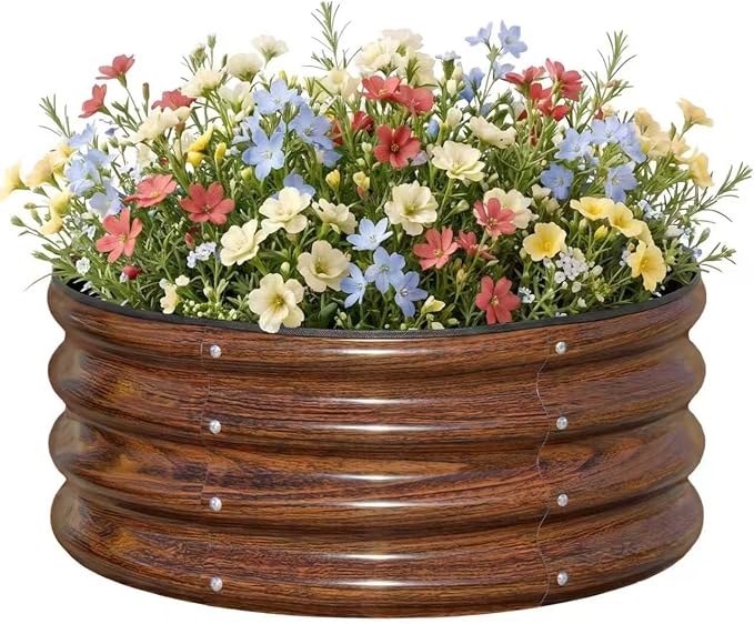 2x2x1ft Round Galvanized Raised Garden Bed Kit Outdoor, Metal Planter Box by snugniture