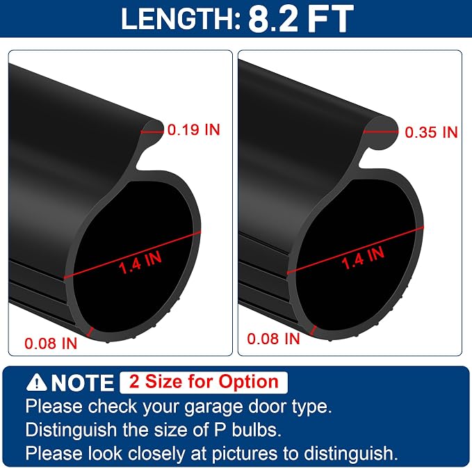 8.2FT Garage Door Bottom Seal Rubber 0.35" Big P Bulb Bottom Garage Weather - Image 2