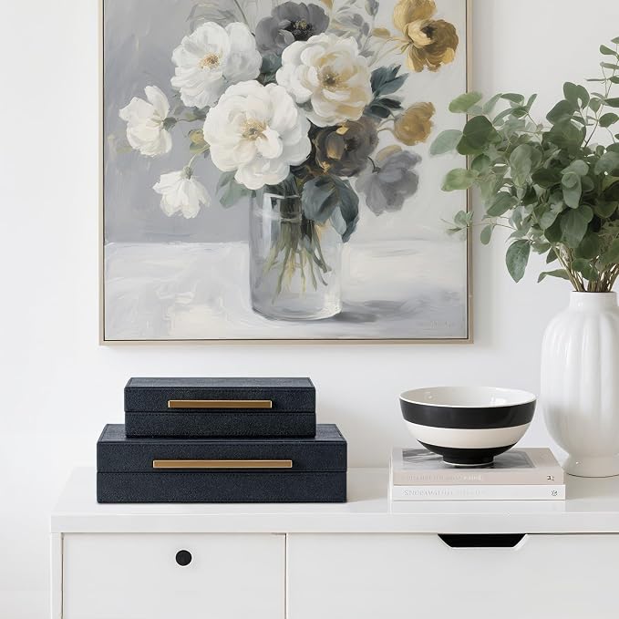 Set of 2 Black Shagreen Storage Boxes - Image 2
