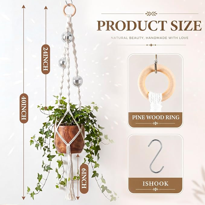 Shappy 1 Pack Boho Macrame Plant Hanger - Image 3