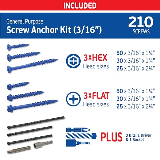 Blue Multi Purpose Concrete Screw 3/16" Kit - Image 2