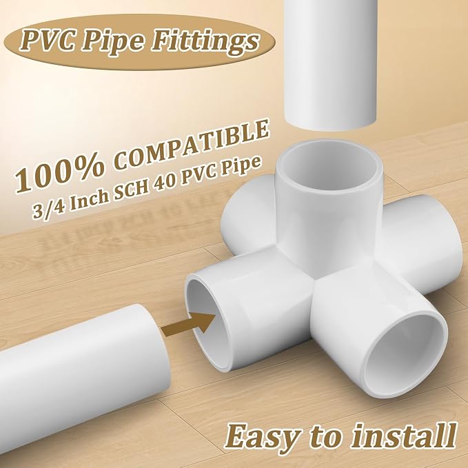 12-Pack 3/4" PVC Fittings 5 Way, Furniture Grade 3/4 Inch PVC Pipe Fittings 5 - Image 3