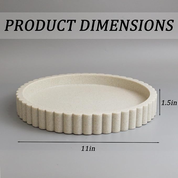 Round Decorative Tray for Coffee Table Decor, Circle Tray Decor 11" Beige | - Image 8
