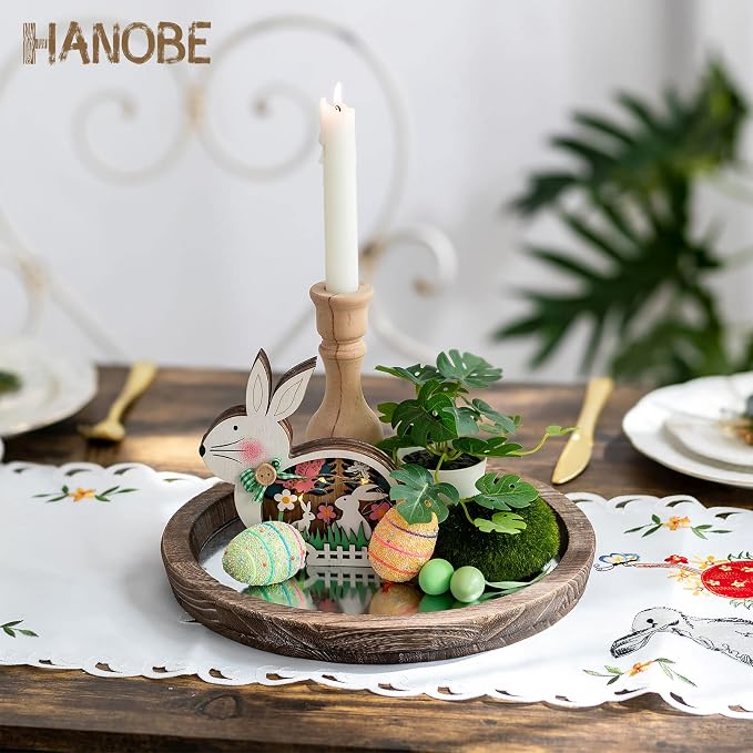 Hanobe Round Wood Decorative Tray: Rustic Wooden Tray - Image 9