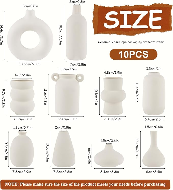 Small White Ceramic Vase Set of 10 Ceramic Bud Vases in Bulk Farmhouse Vase | - Image 2