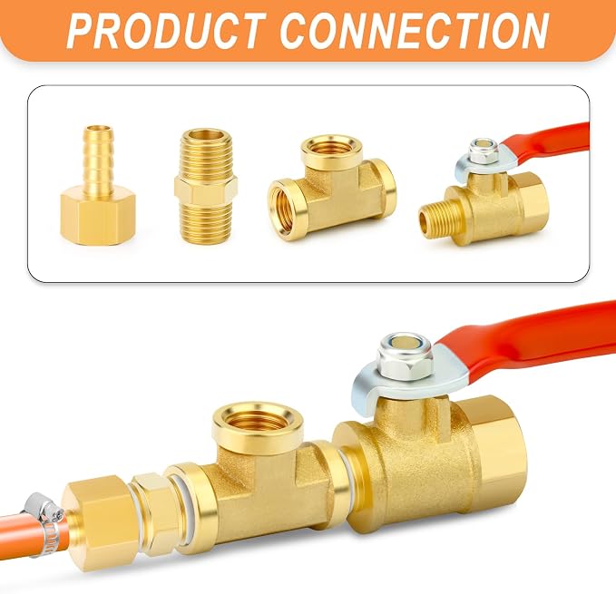 GASHER 6PCS 1/8 Inch NPT Brass Pipe Fitting, Ball Valve, Barstock Tee Brass - Image 5