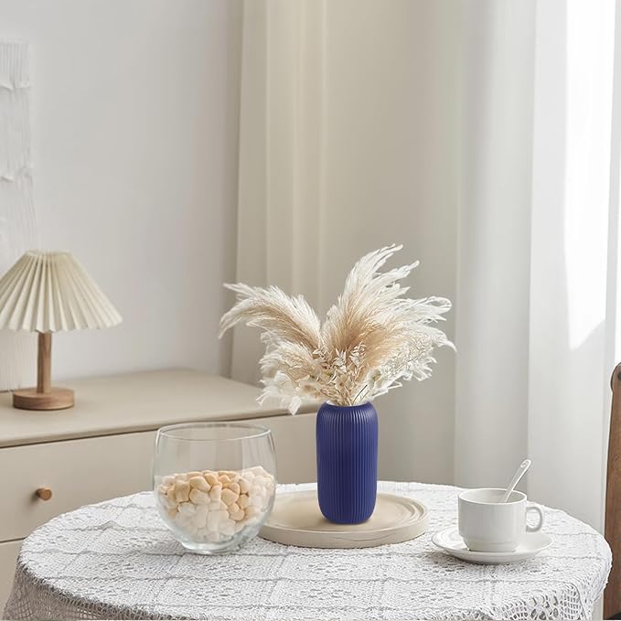 Ceramic Vase for Flowers – Modern Small Ribbed Textured Flower Vase for Home - Image 4