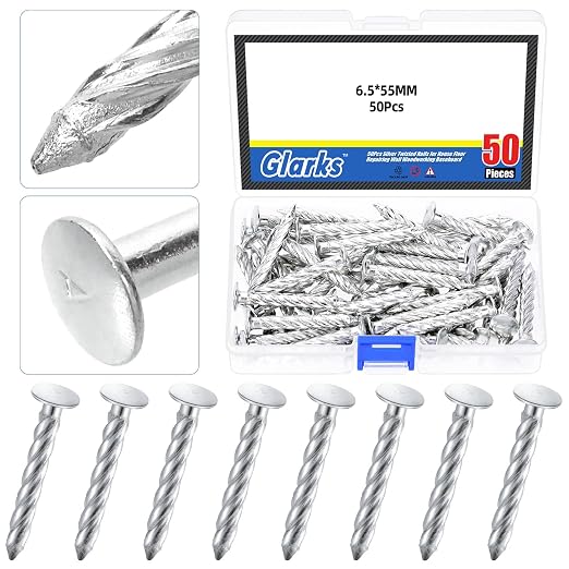 Glarks 50pcs 6.5 x 55mm Thread Twist Nail Kit, Zinc Plated Cement Nails by Glarks