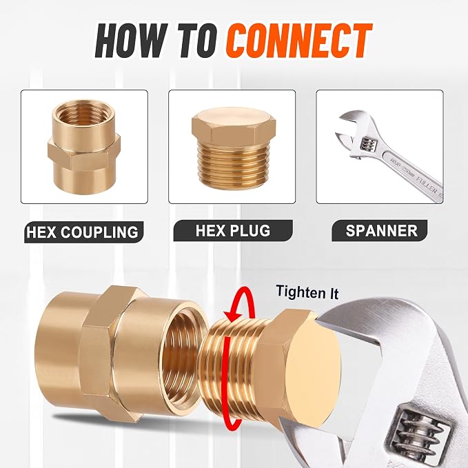24PCS Brass Pipe Fittings Hex Head Plugs, 1/8" 1/4" 3/8" 1/2" NPT | Outer Hex - Image 4