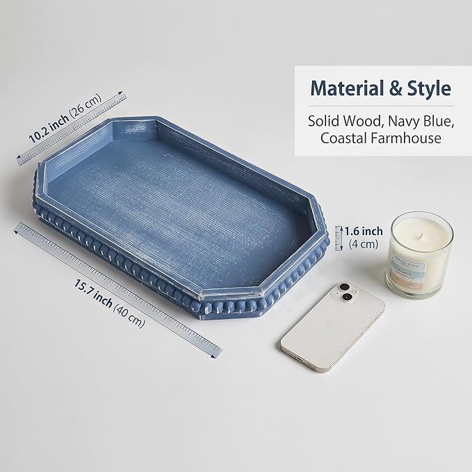 Hrastany Blue Wood Decorative Tray, Coffee Table Tray - Image 2