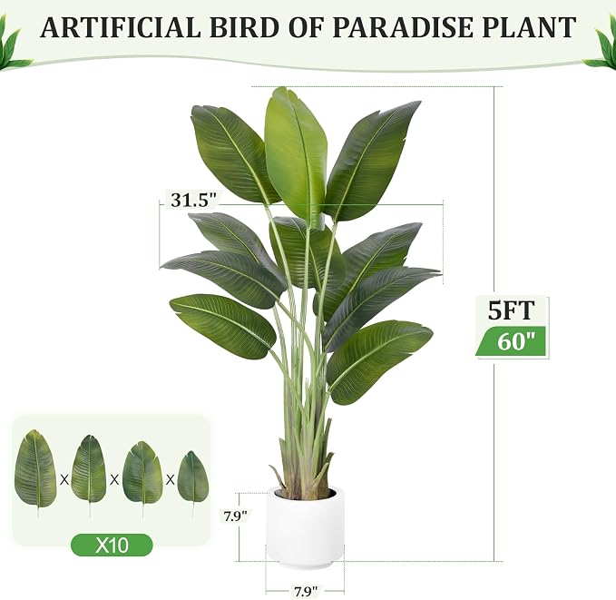 Artificial Bird of Paradise Plant 5Ft Tall Fake Tropical Palm Tree Large Fake - Image 4