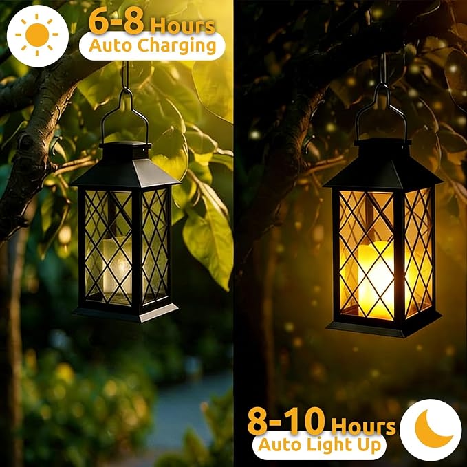 4 Pack 14" Large Tempered Glass Solar Lanterns Outdoor Waterproof | Black retro - Image 5
