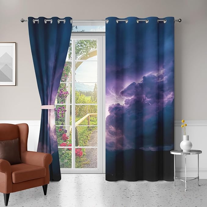 Lightning Curtains, Thunderstorm Blackout Curtains 90 Inch Length - Image 3