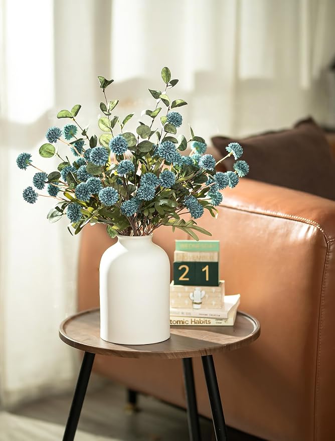 BLOSMON Dusty Blue Flowers, Fake Mums Centerpieces Table Decorations | - Image 4