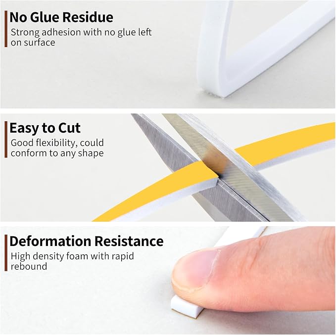 Yotache White Doors Windows Weather Stripping 1/4" x1/8", Total 50 Ft | Foam - Image 6