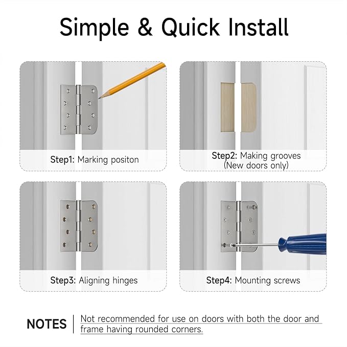 HOSOM 18 Pack Brushed Nickel Exterior Door Hinges 4 Inch - Image 7