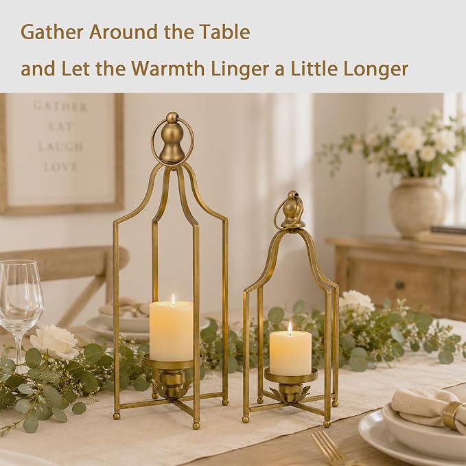 12.5" & 16.5" Timeless Cozy Decorative Lanterns Set of 2, Handcrafted Metal - Image 4
