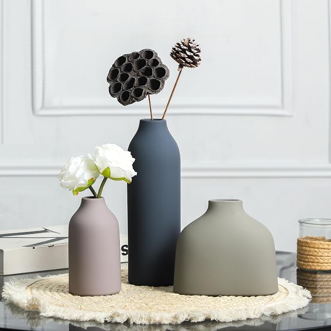 Enra Ceramic Vase Set of 3, Modern Decorative Vases - Image 5