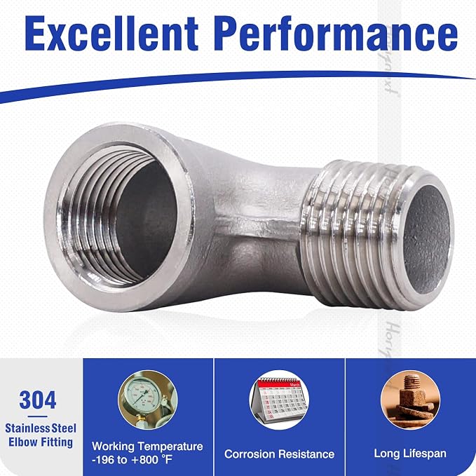 1/2'' NPT Stainless Steel Elbow Fitting, 90 Degree Street Elbow | Male to - Image 4