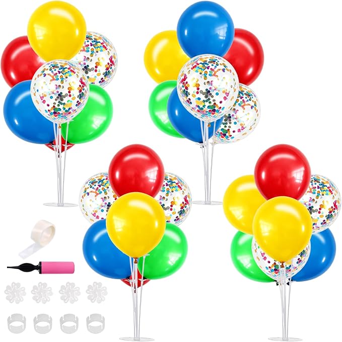 TONIFUL 4 Set Red Yellow Blue Green Balloon Stand Centerpieces by TONIFUL