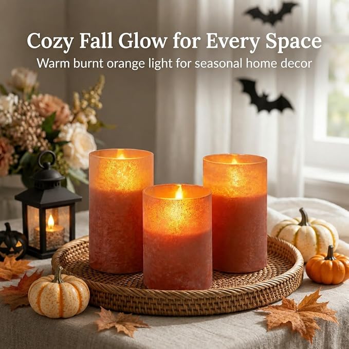 Orange Candles for Bathroom Decor, Burnt Orange Led Candles - Image 8