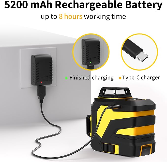 Laser Level with 12 Green Lines, Built-in 5200 mAh Li-ion Battery | 3×360° Full - Image 3