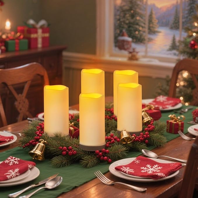 Flameless Candles 4" 5" 6" Outdoor Indoor Pillars Battery Operated Flickering - Image 6