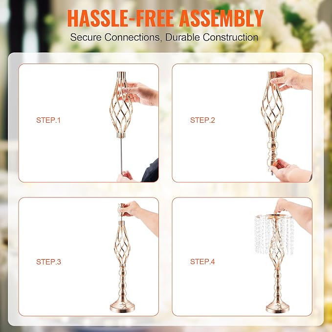 VEVOR 10PCS 55cm/21.65” Tall Crystal Wedding Flower Stand, Metal Wedding - Image 5