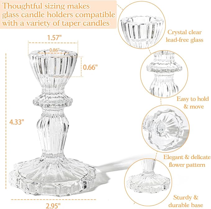 4.33" Tall Glass Candlestick Set of 6 Clear Crystal Candle Holders | - Image 5