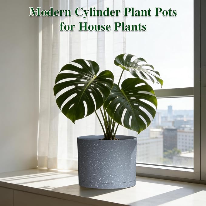 Plant Pots, 10/9/8 Inch 3 Pack Cylindrical Flower Pots - Image 6