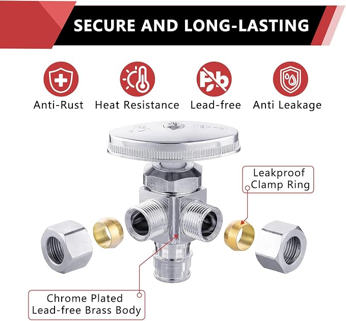 20PC EFIELD PEX-A Expansion Angle Stop Valve, Chrome Plated-VALVE067 - Image 5