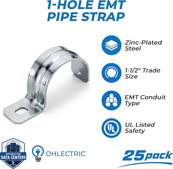 Heavy Duty Pipe Strap Zinc-Plated Steel EMT Conduit Clamps - Image 2