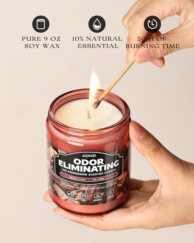 AOOVOO Spiced Clove Odor Eliminating Candle - 9 oz Fall Candles - Image 3