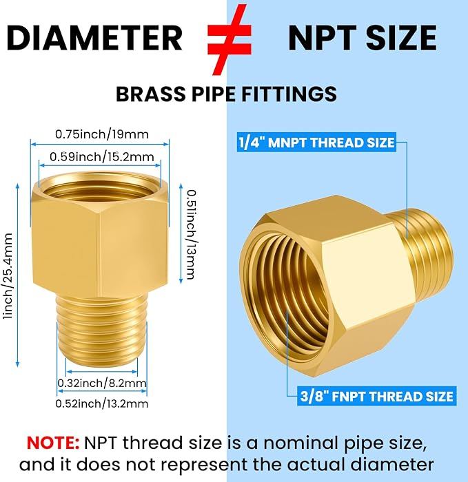 SDTC Tech Brass Pipe Fitting 1/4 NPT Thread Male to 3/8 NPT Thread Female | - Image 8