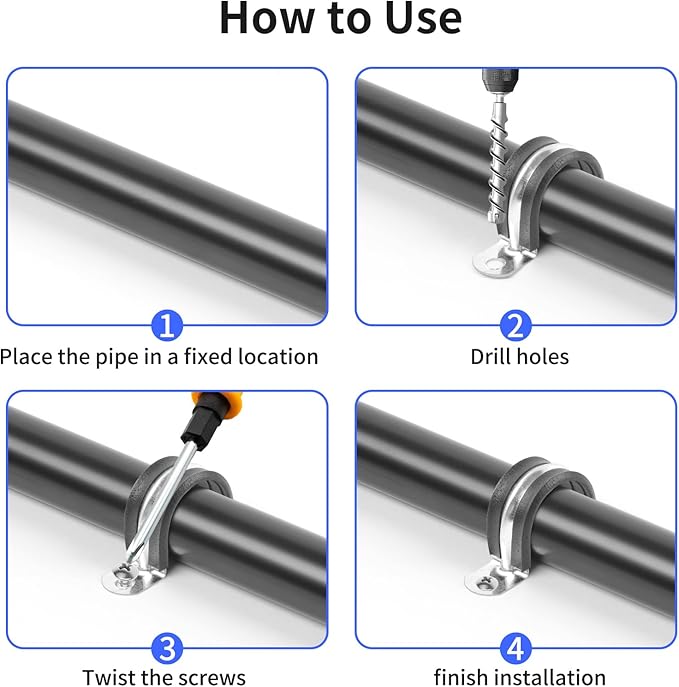 1-1/4 Inch Reinforced Rigid Pipe Strap, 2 Holes U Bracket Cable Clamp Hanger - Image 4