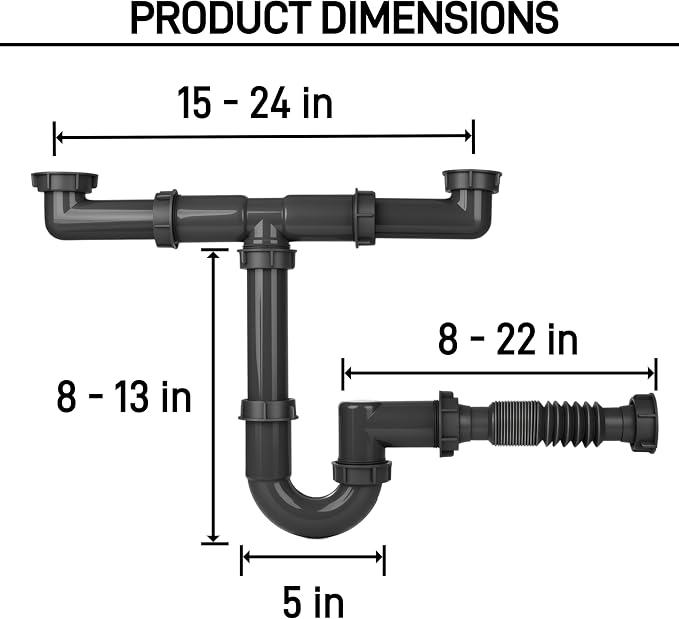 1-1/2 Inch Double Bowl Kitchen Sink Drain Kit - Image 3