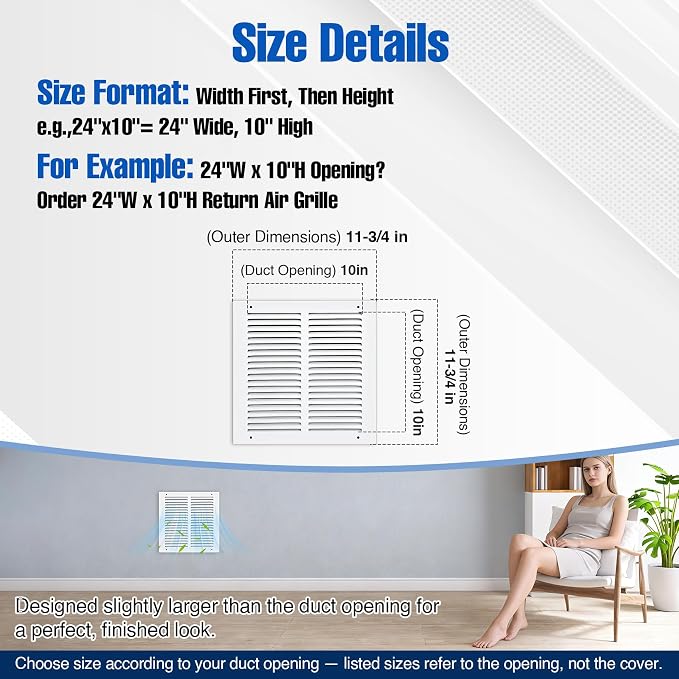Fancat 10x10 Duct Opening | Steel Return Air Grille | Vent Cover Grill - Image 4