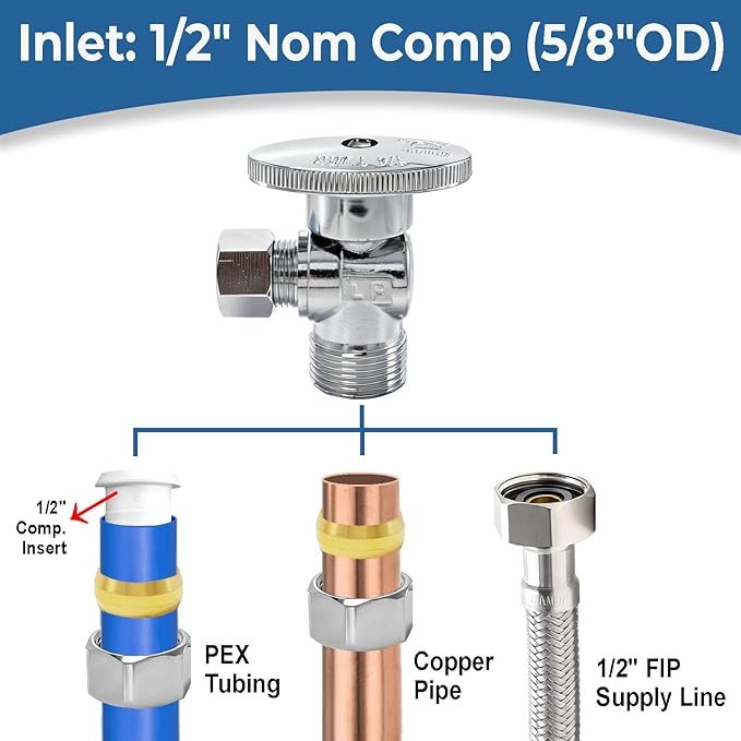 TTFLEX Angle Stop Valve 1/2" Nom x 3/8" Comp, Shut Off Valve, Quarter Turn | - Image 5